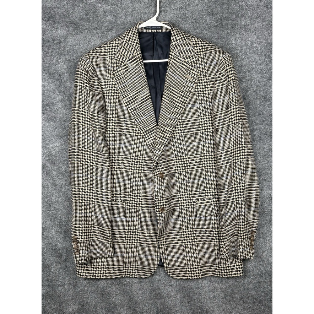 Polo Ralph Lauren Garrison Sport Coat 44L Linen Silk Wool Plaid Italy Blazer